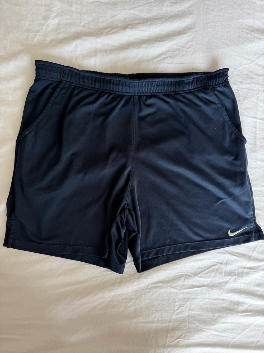 Nike Men's Navy Athletic Training Shorts with Silver Swoosh